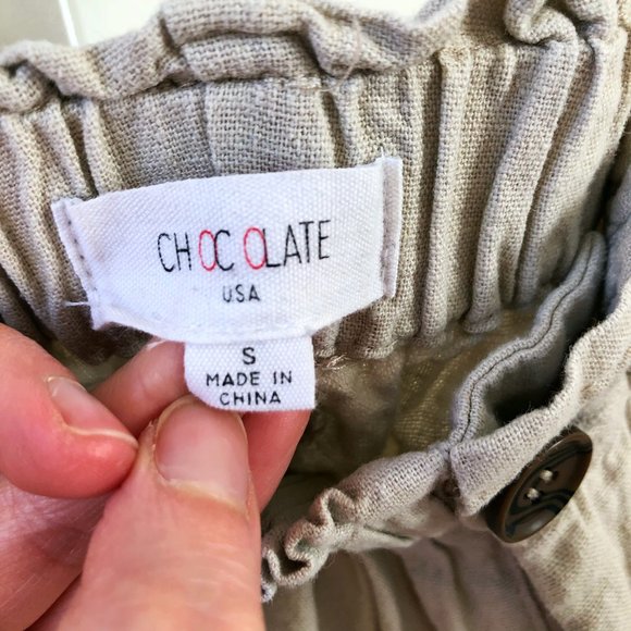 Chocolate Tan Linen Pants with Belt (S) - Picture 4 of 6